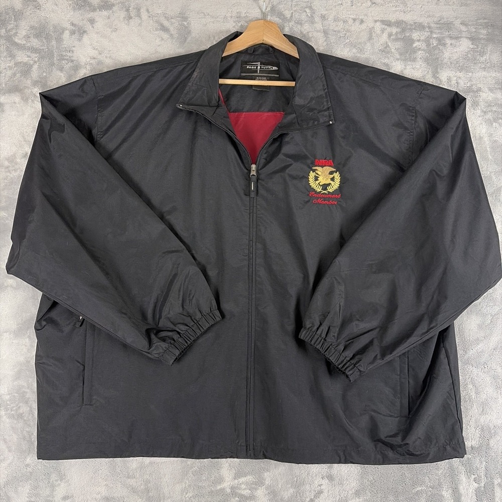 Page & Tuttle Vintage NRA Member's Full Zip Black Nylon Windbreaker Men's 3XL